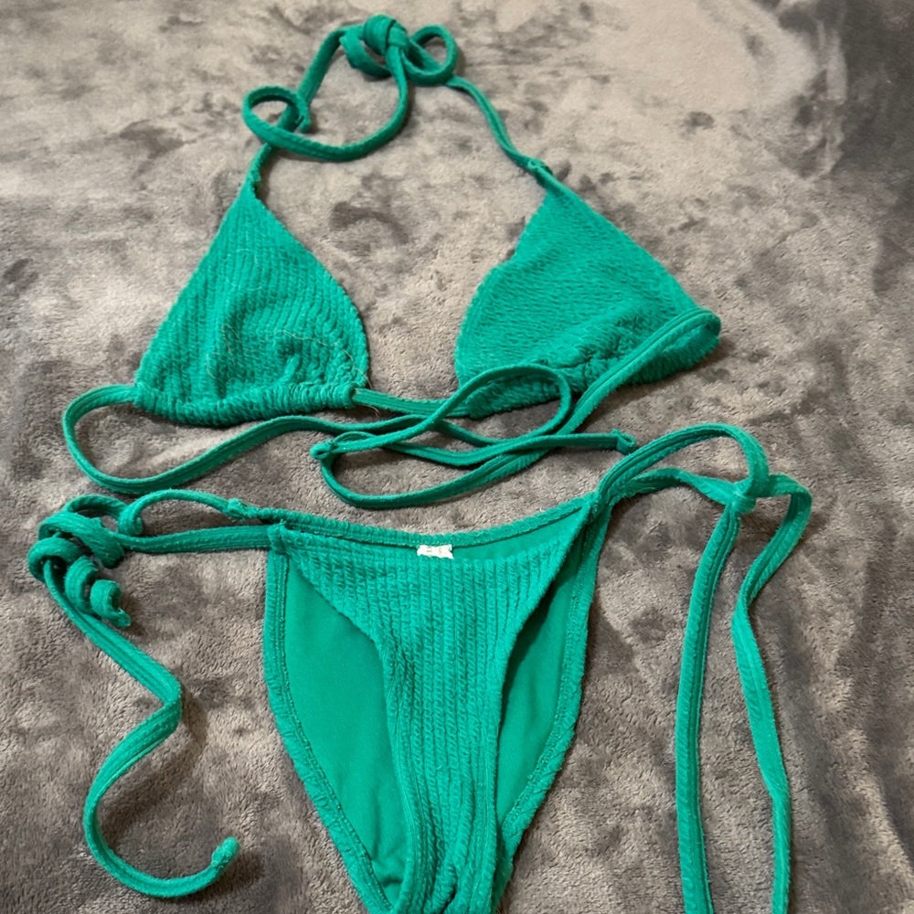 Green Triangle Tie-Side Bikini Set - Women